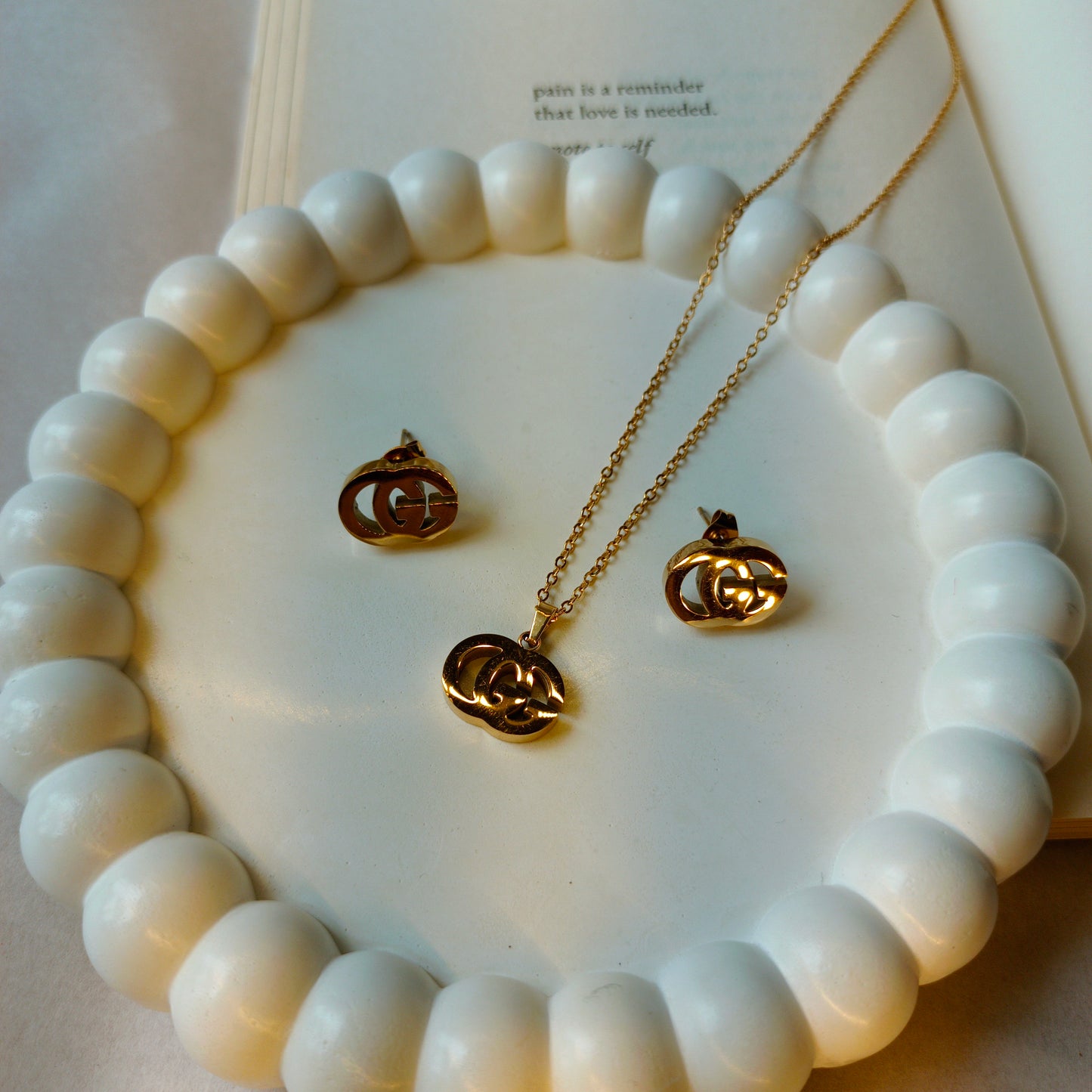 Gucci Pendant and Earrings Set 18K Gold Plated, Waterproof and Anti Tarnish