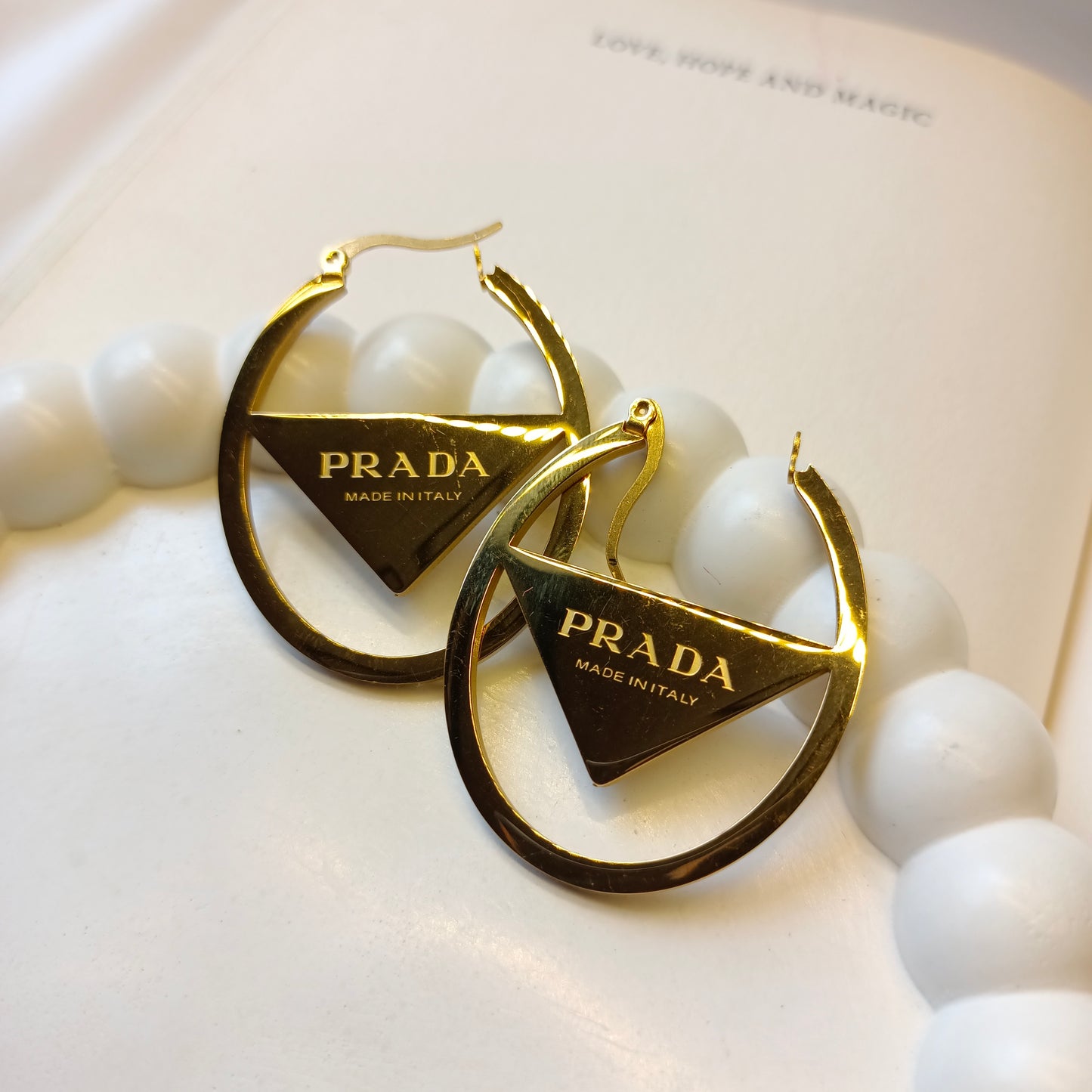 Prada Bold Hoop Earings 18K Gold Plated, Waterproof and Anti Tarnish