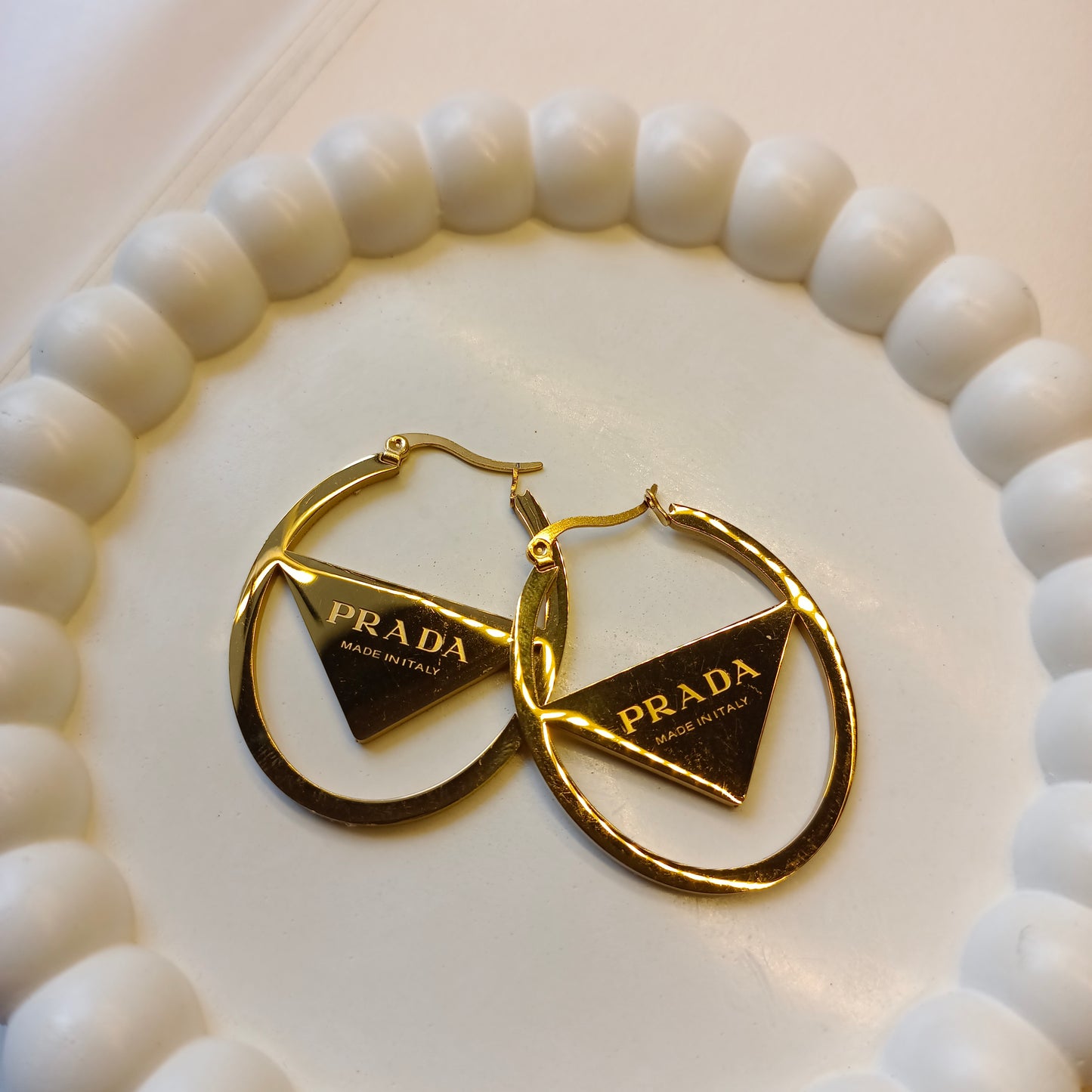 Prada Bold Hoop Earings 18K Gold Plated, Waterproof and Anti Tarnish